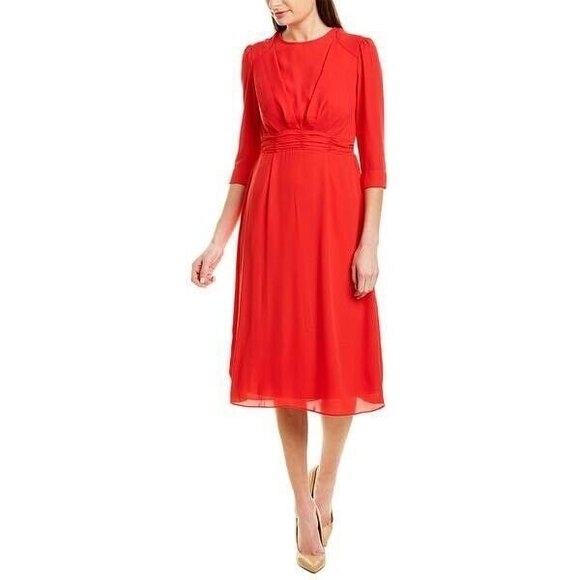 Nanette Lepore Gathered Waist Dress Womens 10 Red Knee-Length 3/4 Sleeves NWT - Picture 1 of 8